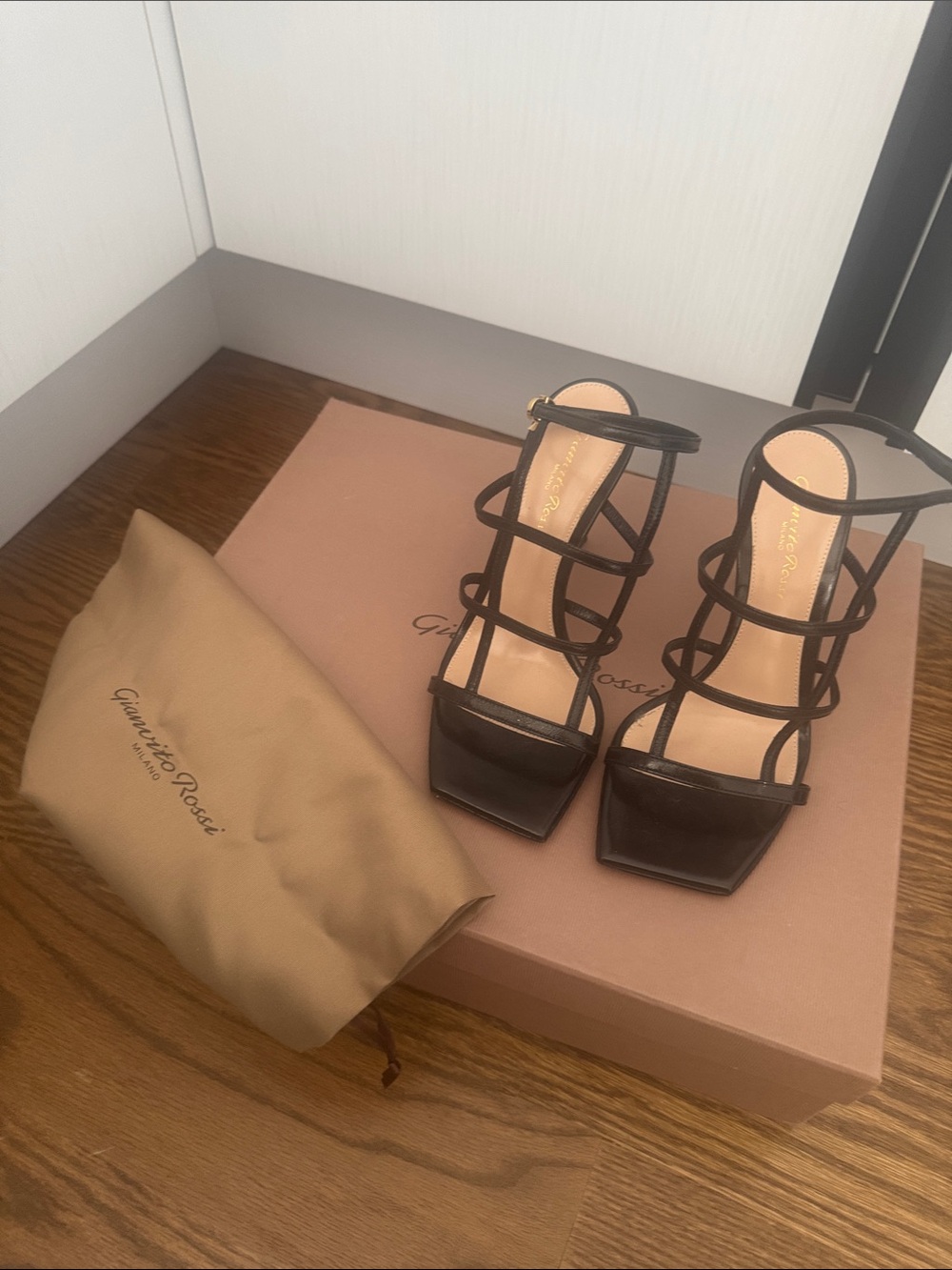 Gianvito Rossi Black Strappy Square-Toe Heels
